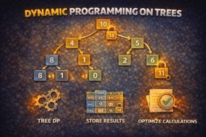 Illustration of Dynamic Programming on Trees showing a tree structure where each node stores computed results to optimize calculations for parent nodes.
